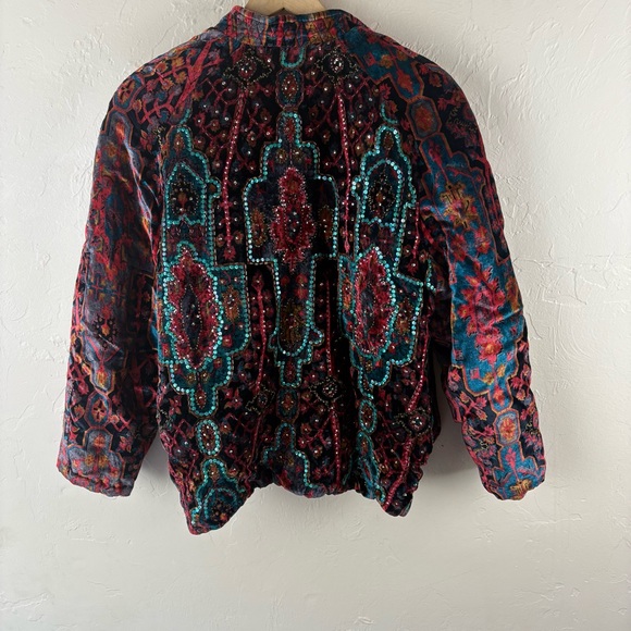 Vintage Colorful Women's Jacket Velour Velvet Sequin Embellished Womens XL - Picture 5 of 9